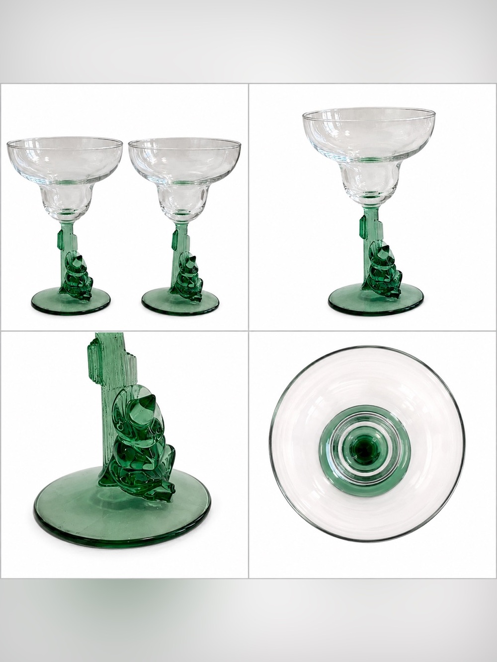 Vintage Cristal D’Arques Durand Siesta Man Margarita Glasses Green Stem Set of 2 - Picture 2 of 5